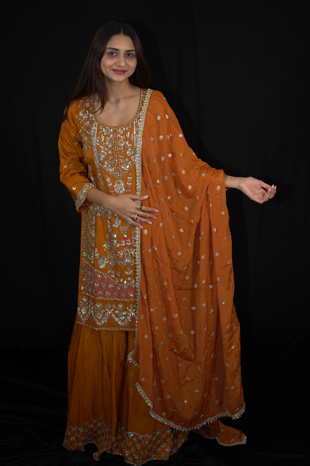 Orange Sharara Suit with Embroidery