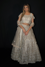 Beige Net Lehenga Set with Silver Thread Work