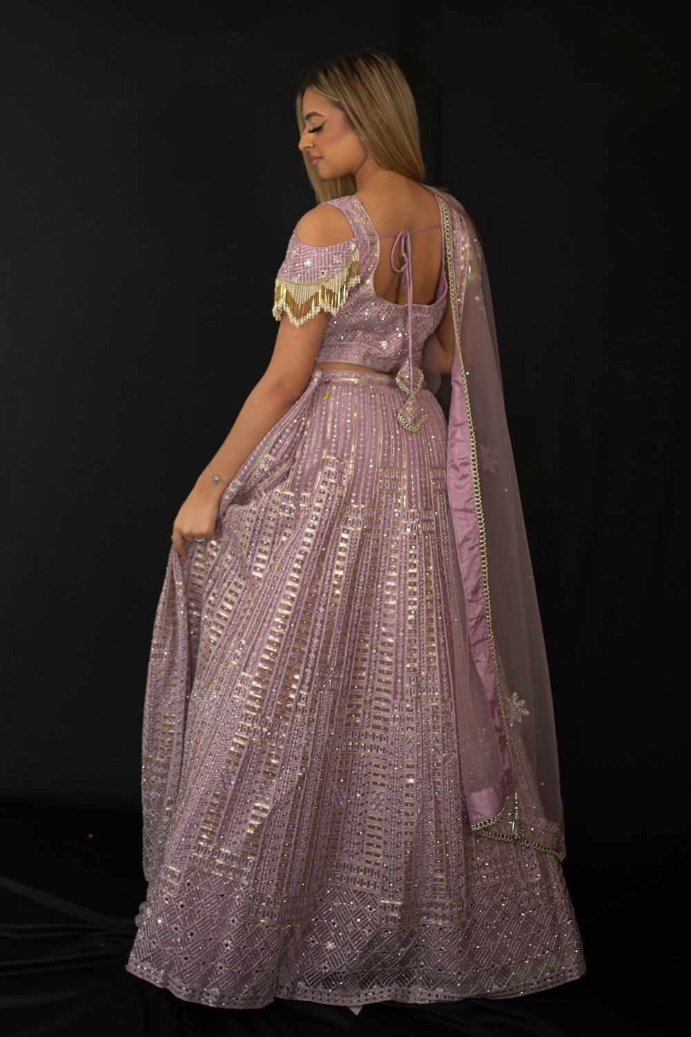 Lilac Net Lehenga Set with Silver Thread Work Secondary image