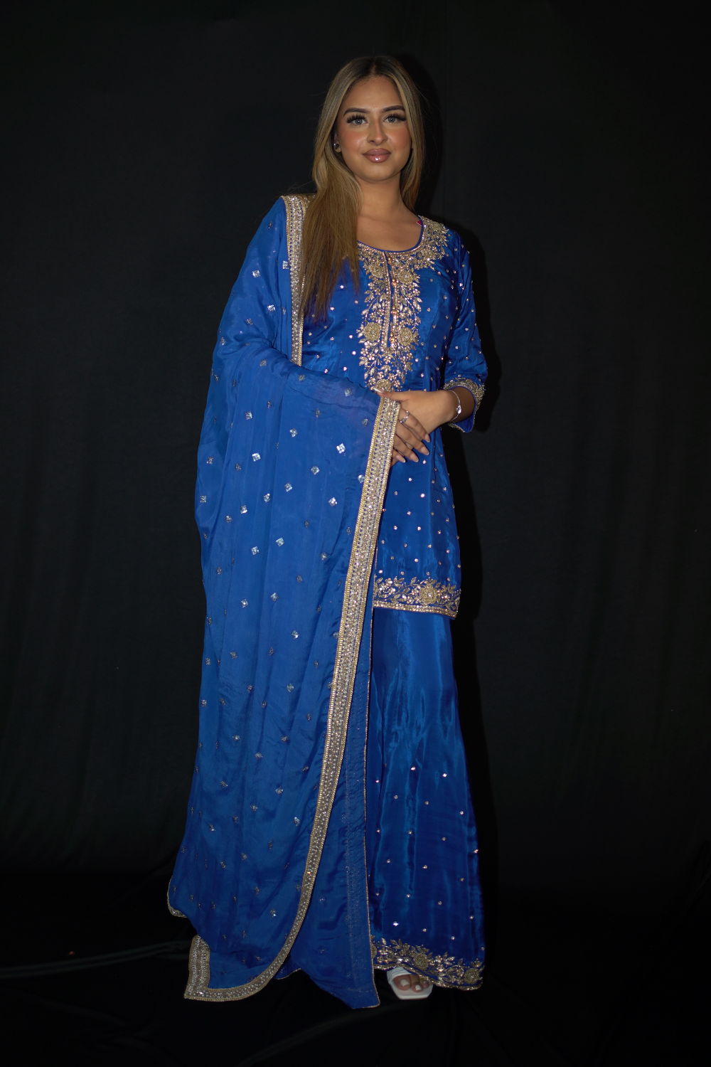 Royal Blue Sharara Suit with Embroidery