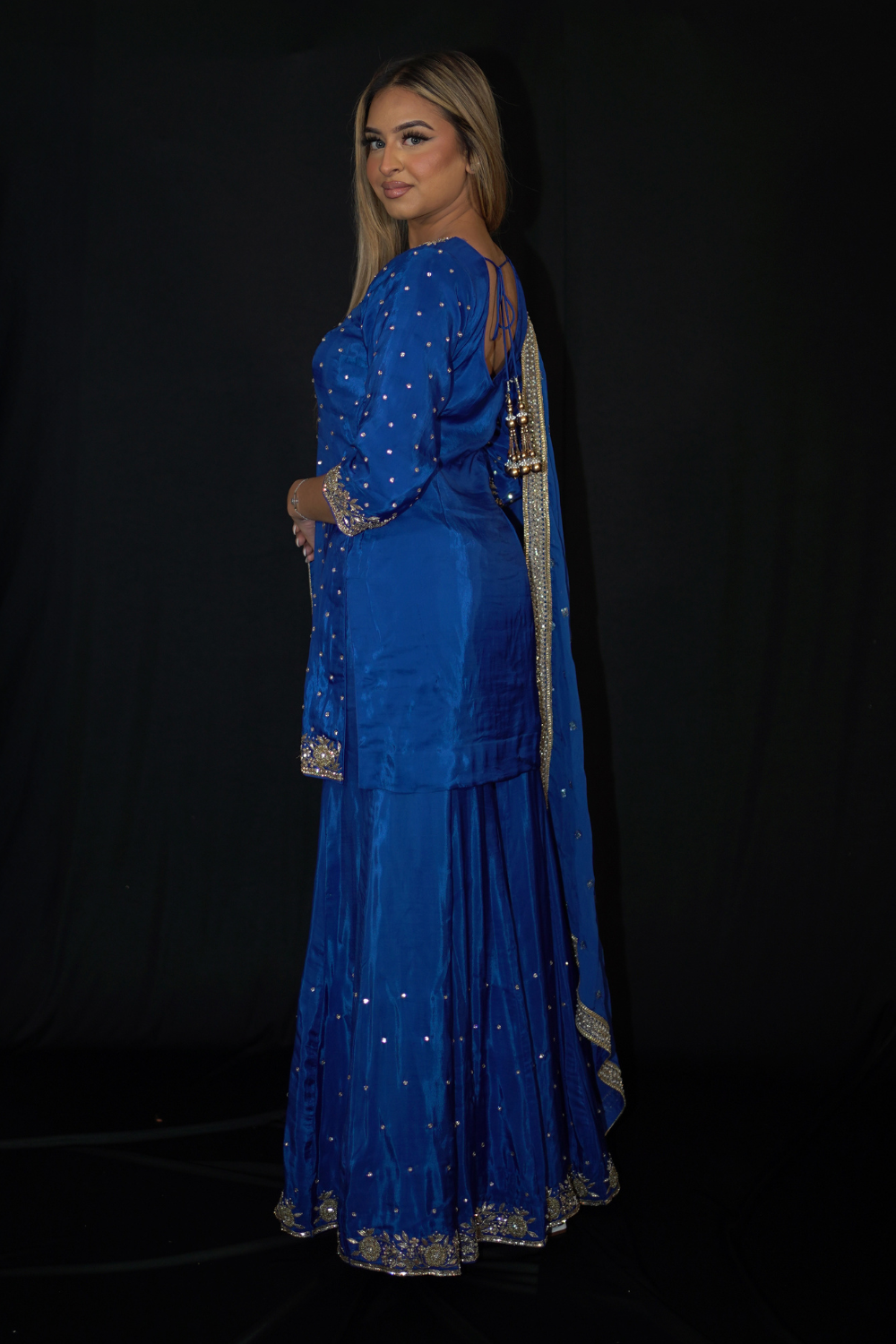 Royal Blue Sharara Suit with Embroidery Secondary image