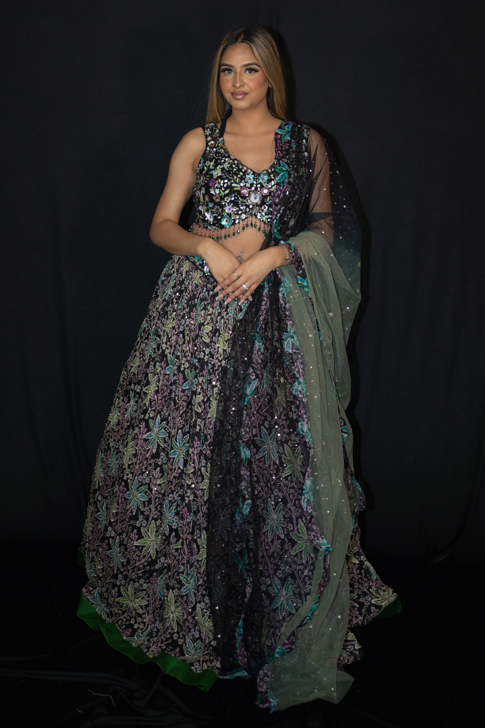 Black Printed Lehenga With Embroidery Blouse