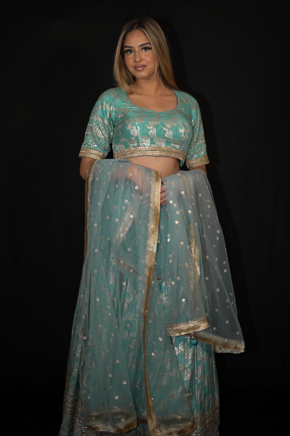 Blue Banarasi Brocade Lehenga with Zari Motifs