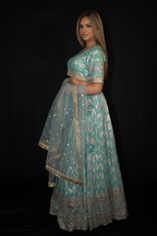 Blue Banarasi Brocade Lehenga with Zari Motifs