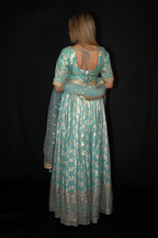 Blue Banarasi Brocade Lehenga with Zari Motifs
