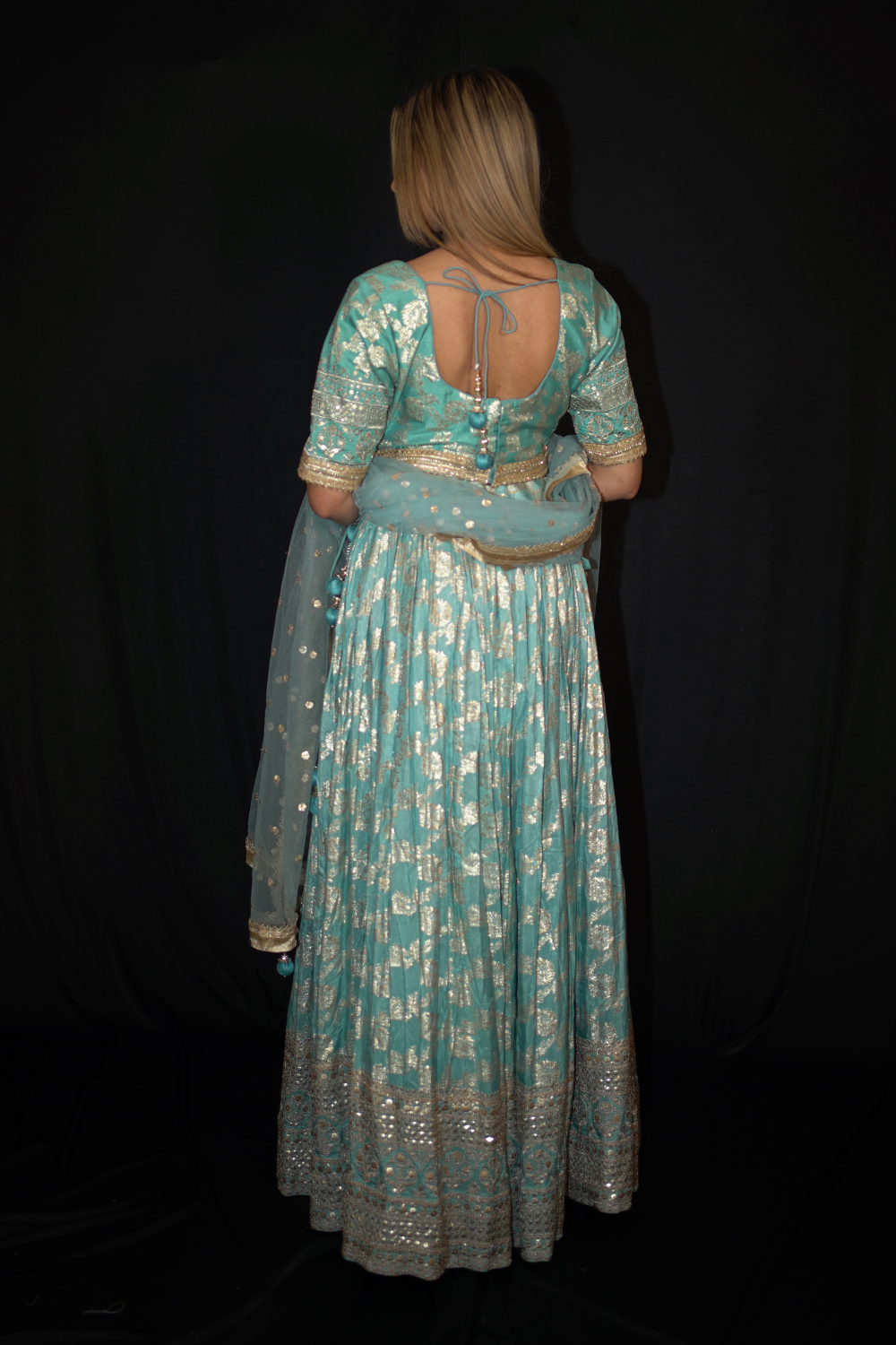Blue Banarasi Brocade Lehenga with Zari Motifs