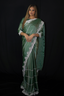 Green Organza Saree with White Pearl Work