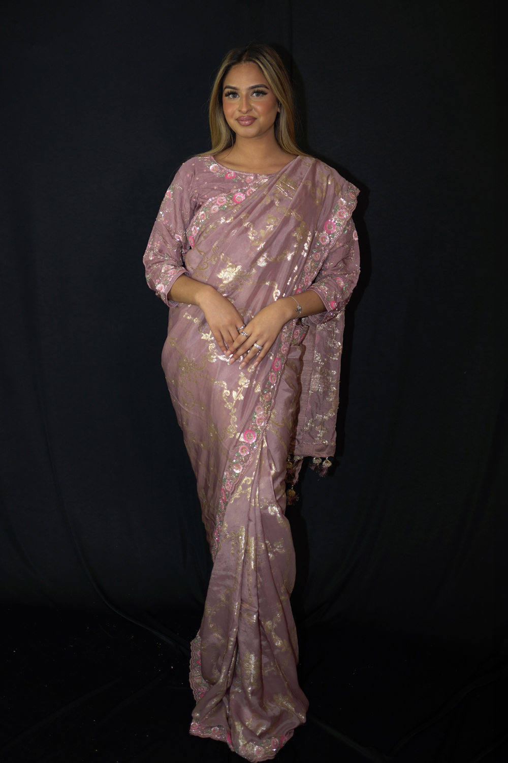 Dusty Pink Banarasi Silk Saree Main image
