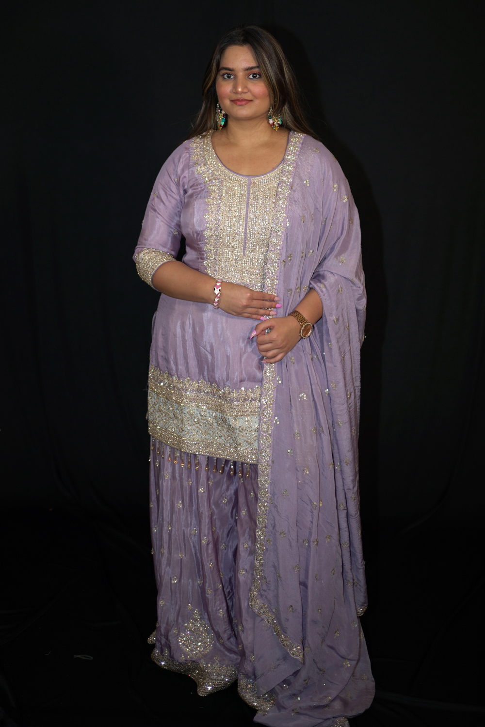 Lalic Embellished Sharara suit with Chinon Dupatta Main image