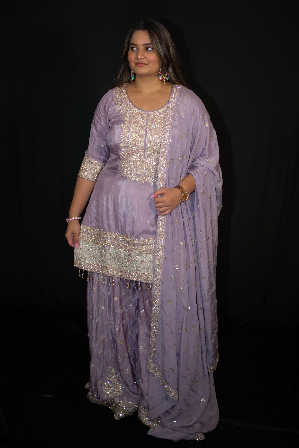 Lalic Embellished Sharara suit with Chinon Dupatta Secondary image