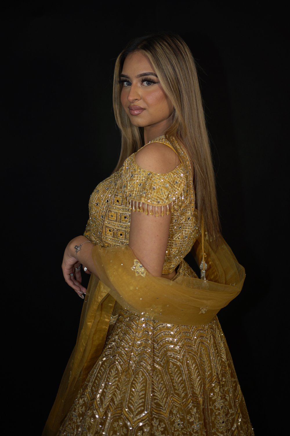 Yellow Net Lehenga Set with Silver Thread Work Secondary image