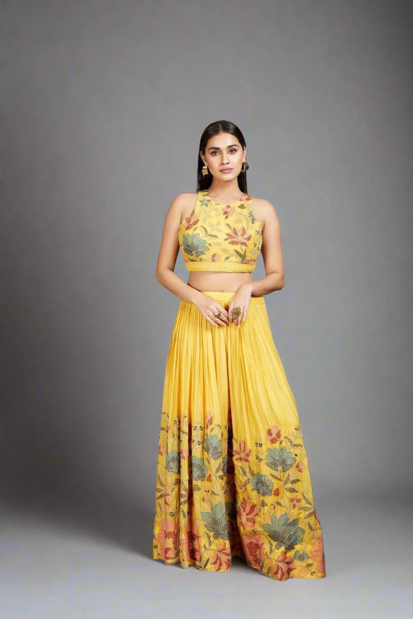 Vibrant yellow floral co-ord set, radiating youthful charm