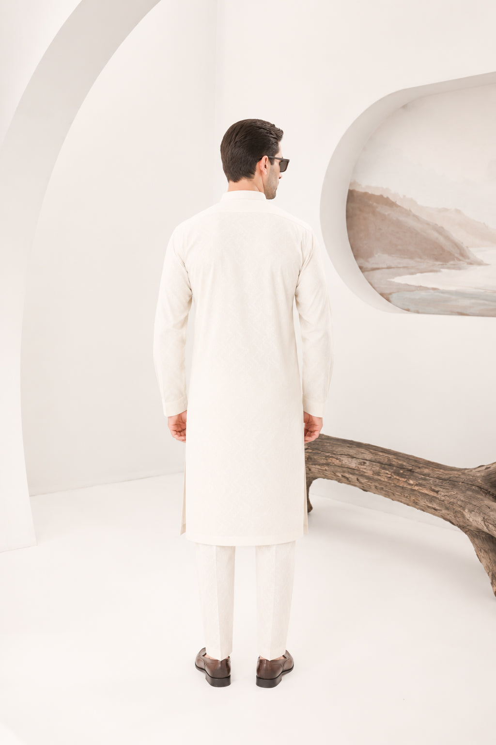 Off White Cotton Embroidered Kurta Trouser - Men