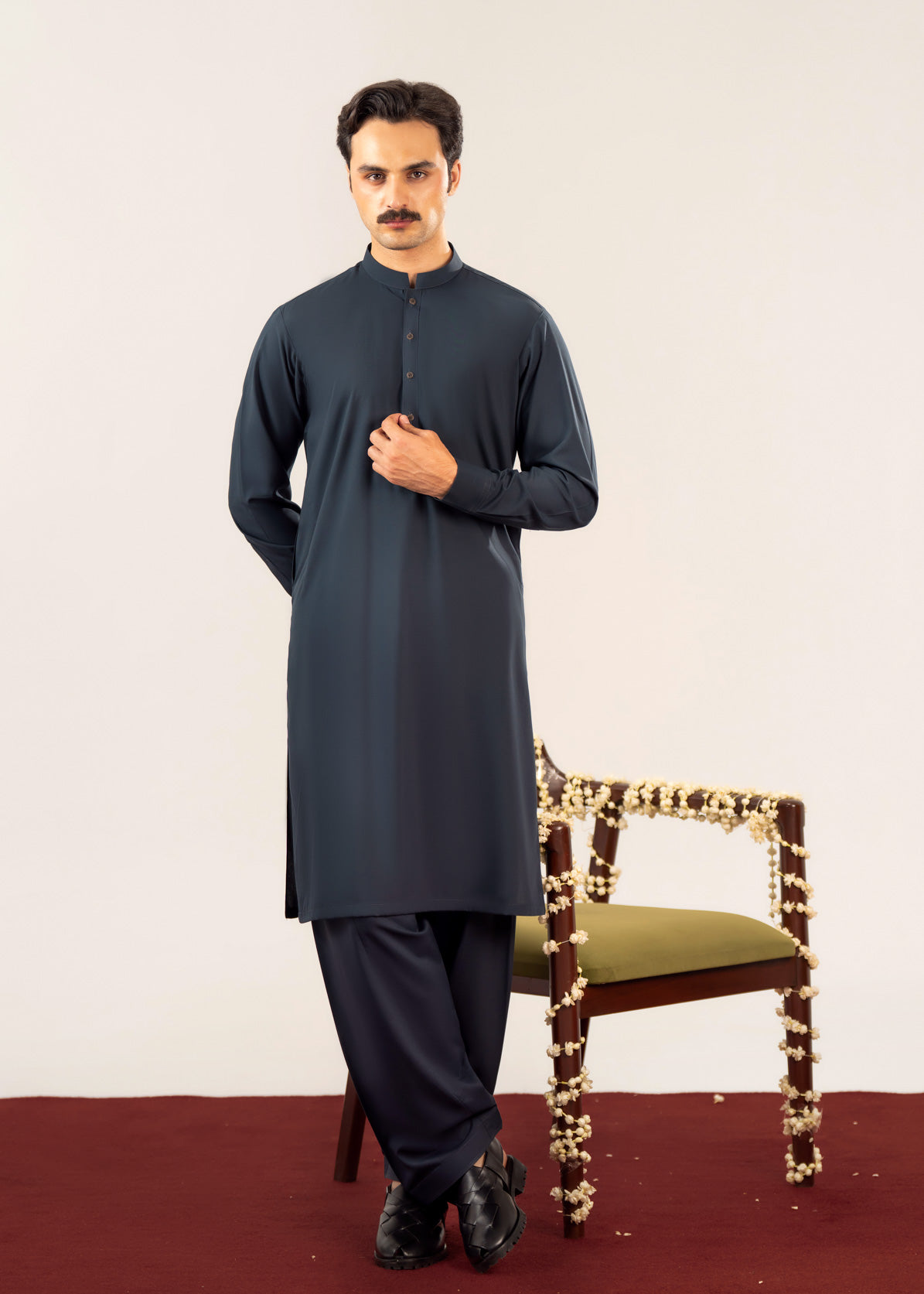 Midnight Blue Blended Kameez Shalwar - Men