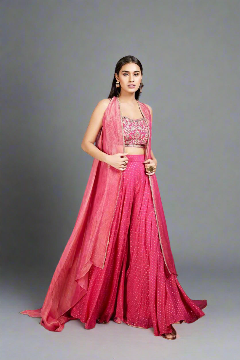 Pink Indo-western outfit with mirror work Main image