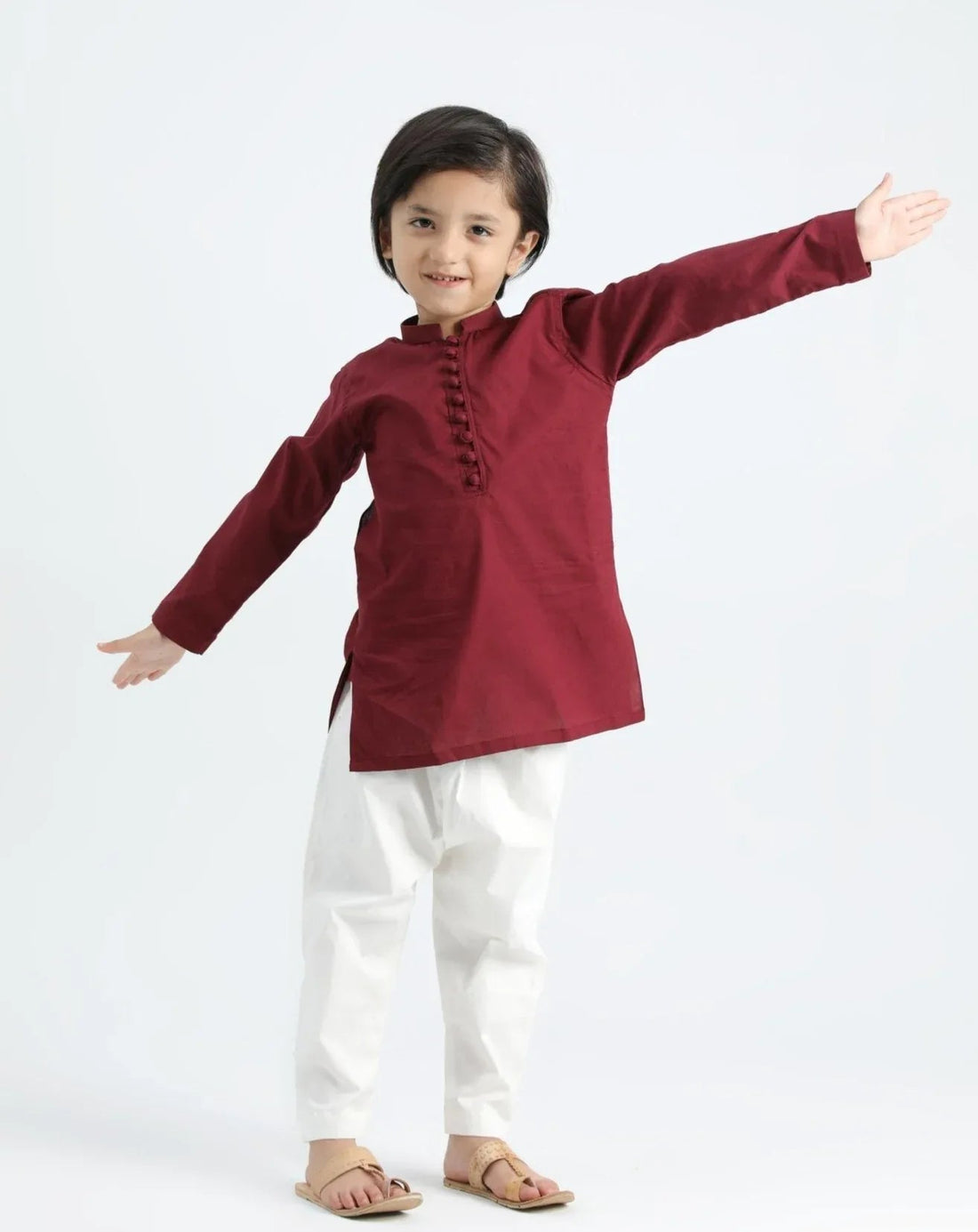 Maroon Cotton Kurta Trouser - Kids