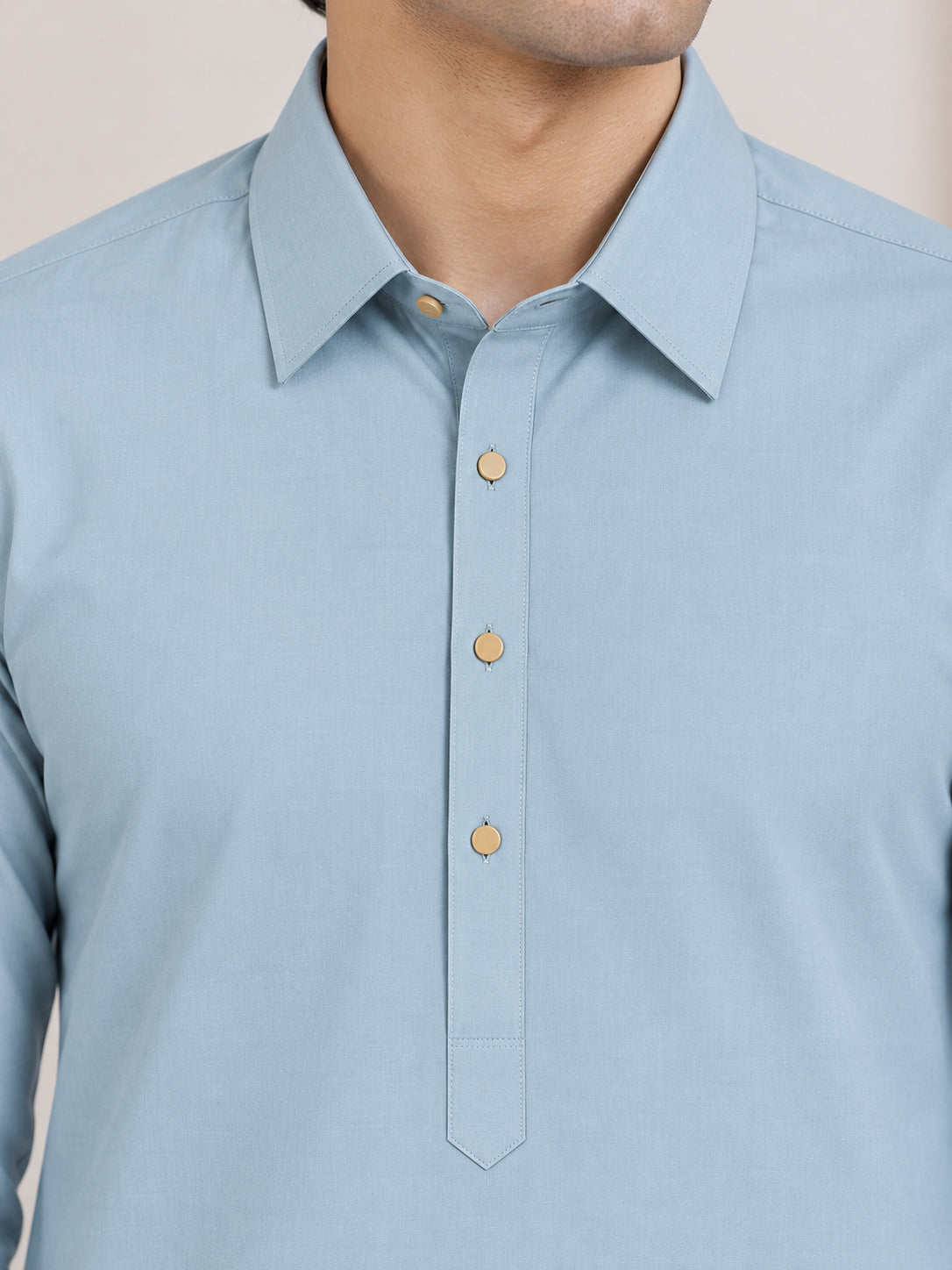 Sky Blue French Collar Kameez Shalwar - Men