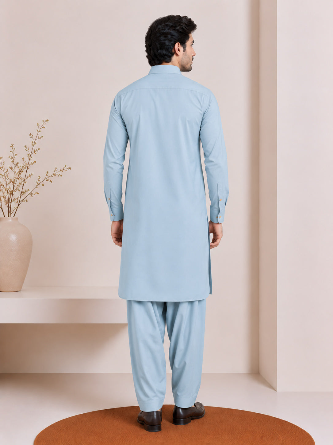 Sky Blue French Collar Kameez Shalwar - Men