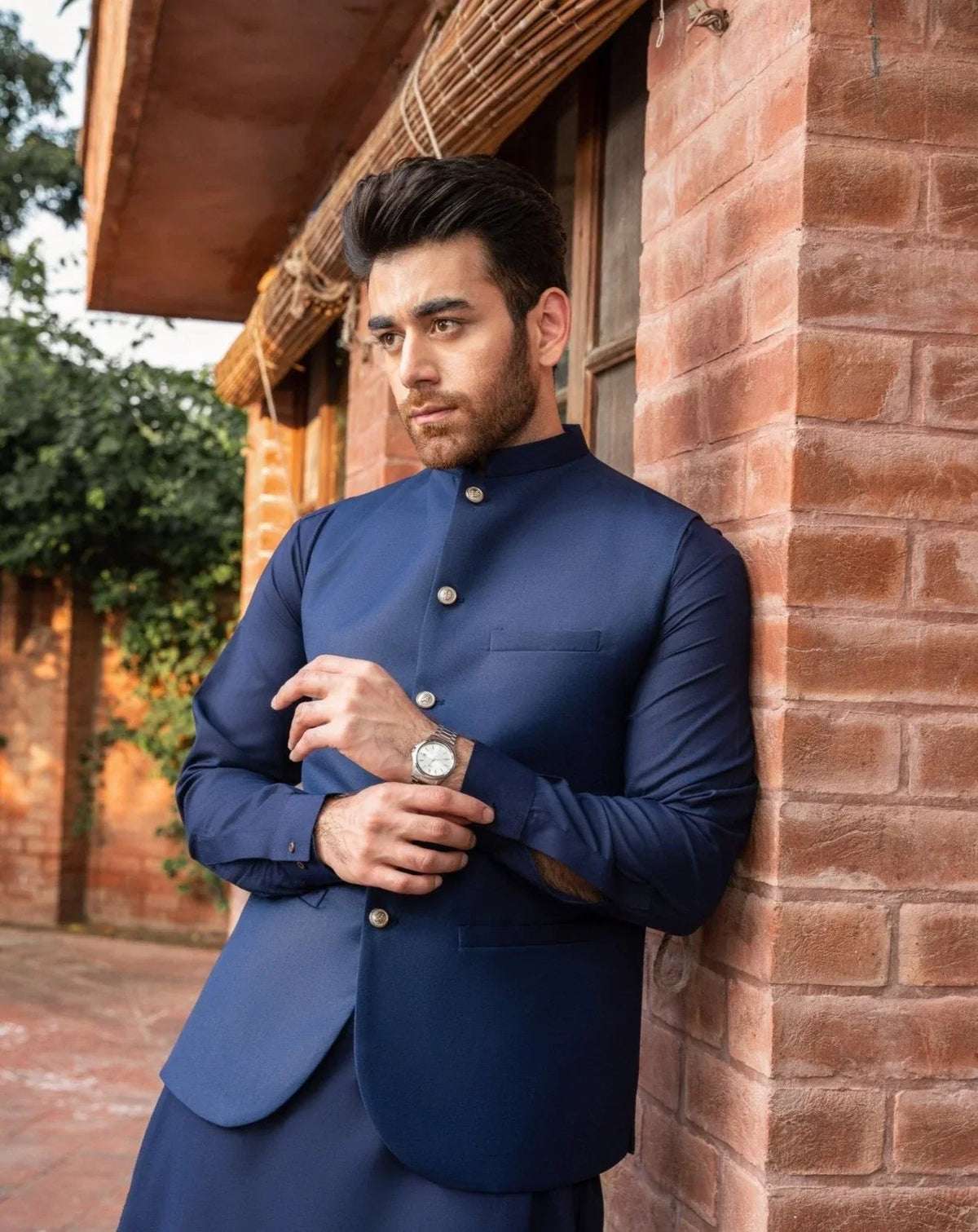 Navy Blue Suiting Waistcoat - Round Cut - Men