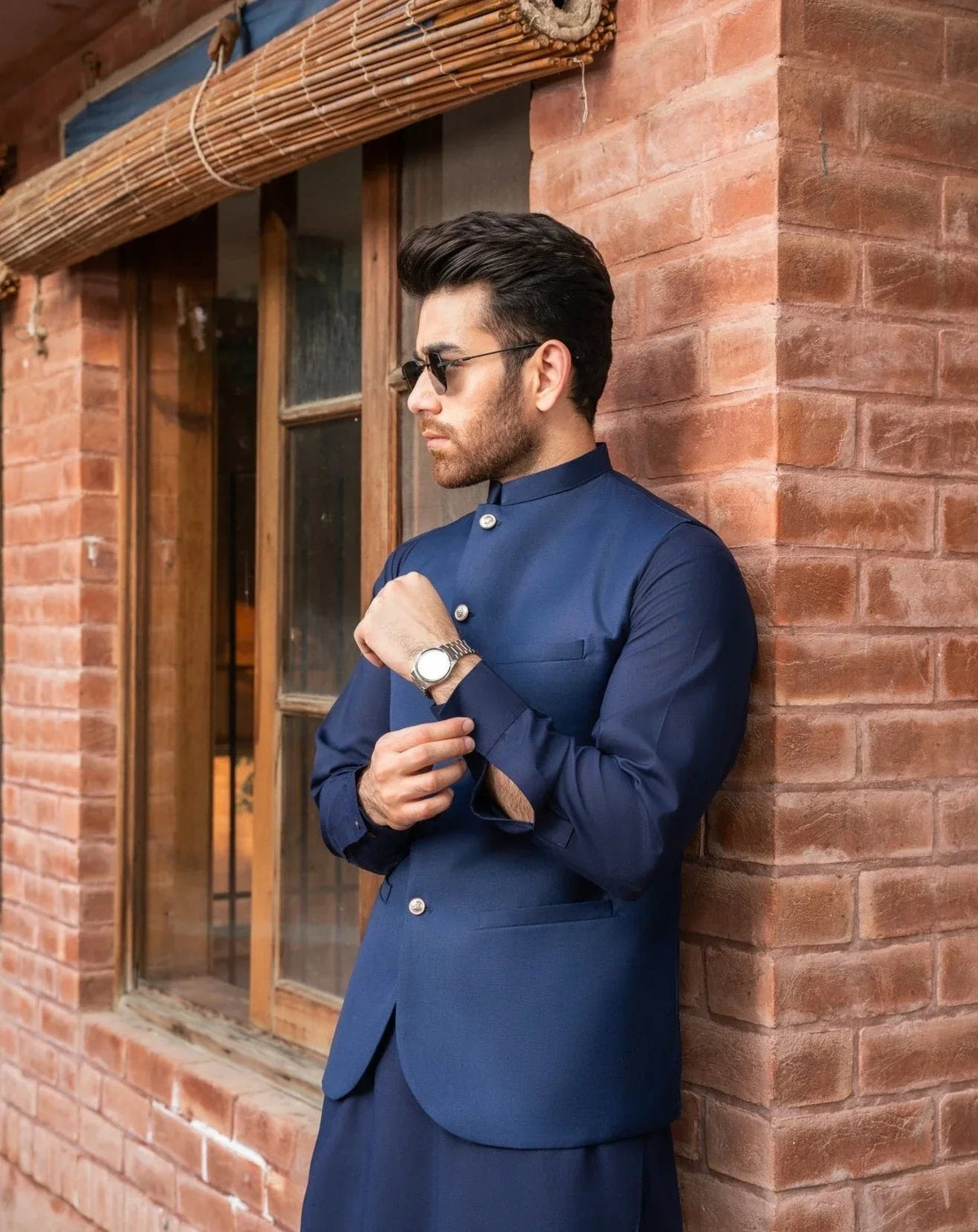 Navy Blue Suiting Waistcoat - Round Cut - Men