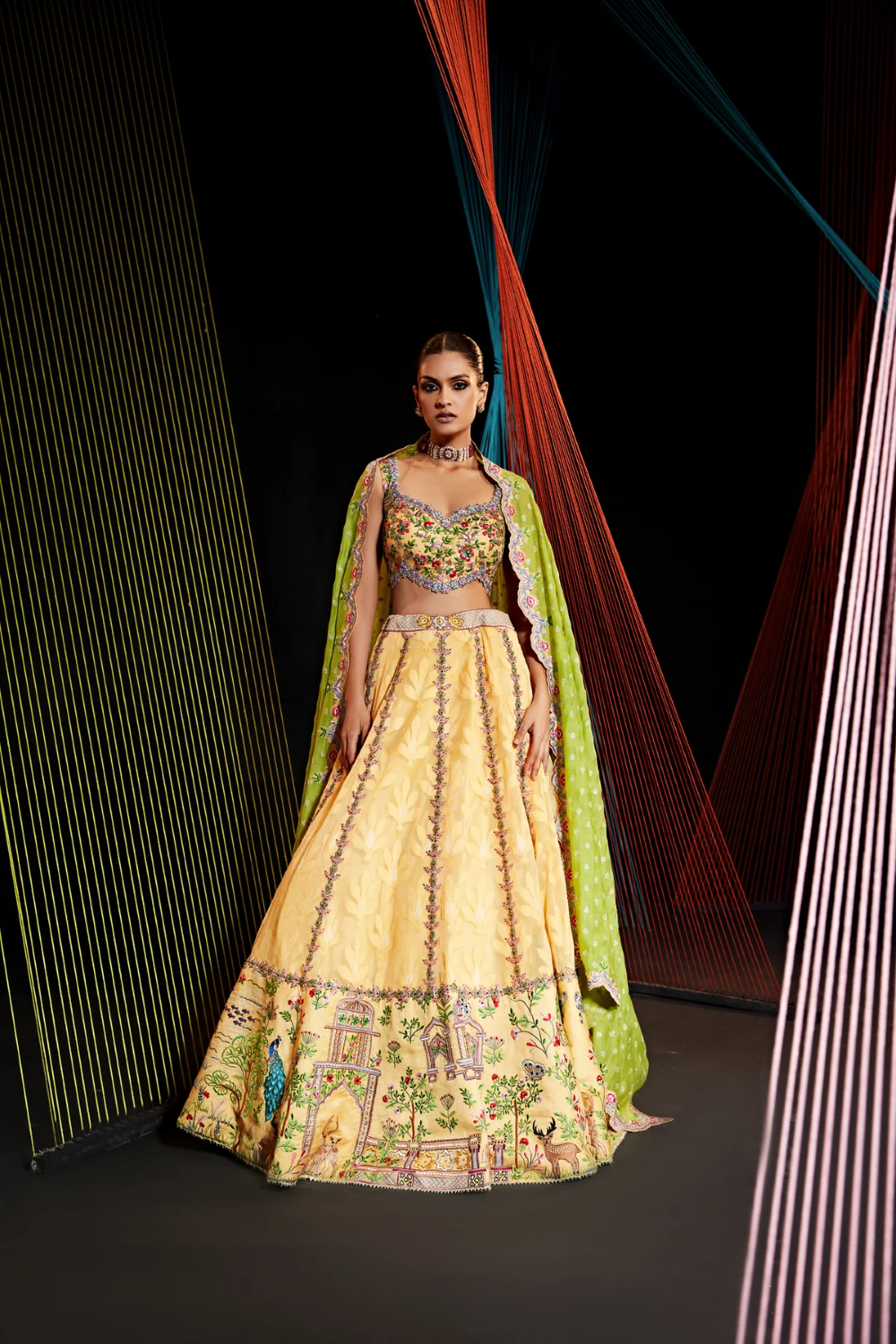 Yellow prestige resham and zari work lehenga