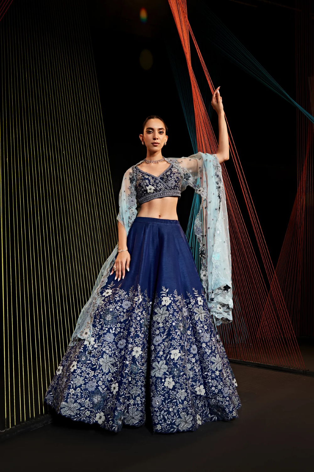 Dreamy blue lehenga with resham and sequins work Main image