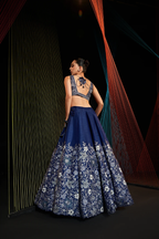 Dreamy blue lehenga with resham and sequins work