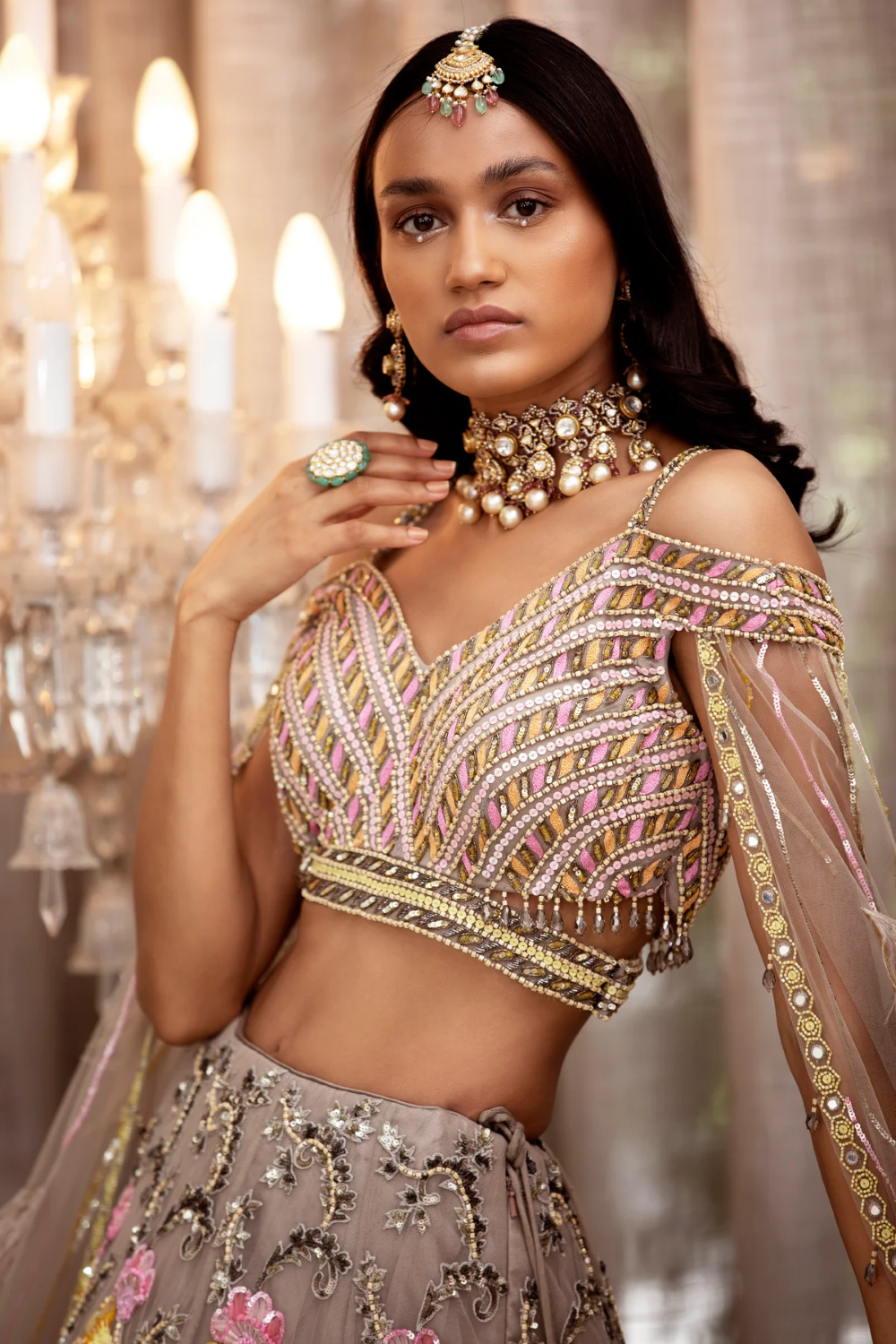 Elegant sequins and mirror work lehenga