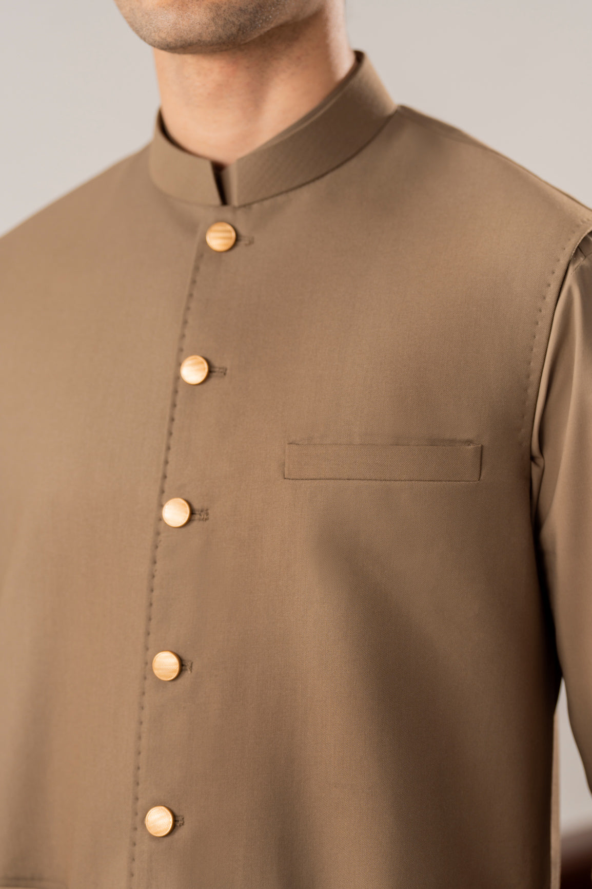 Stone Brown Pick-Stitch Suiting Waistcoat - Straight Cut - Men