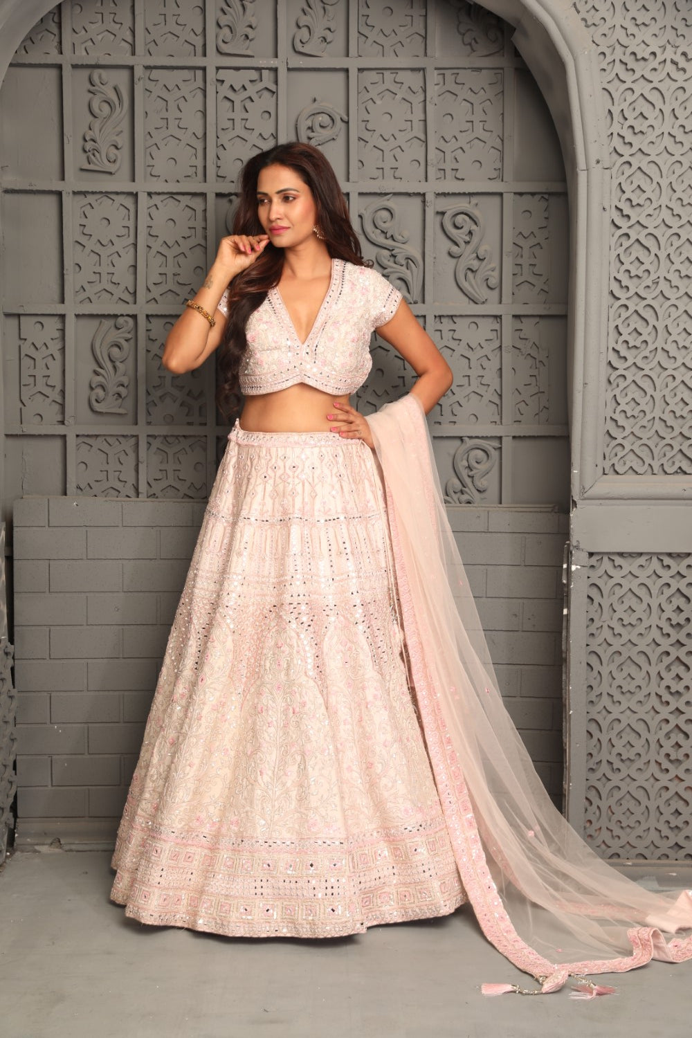 Classy pink lehenga with sequins work lehenga set