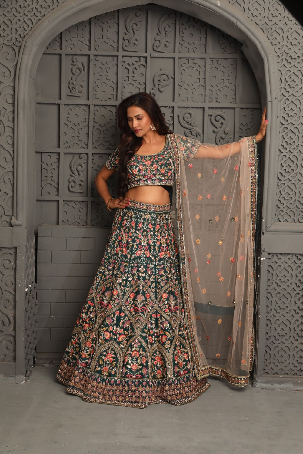 Heavy hand embroidered zardosi  bridal lehenga