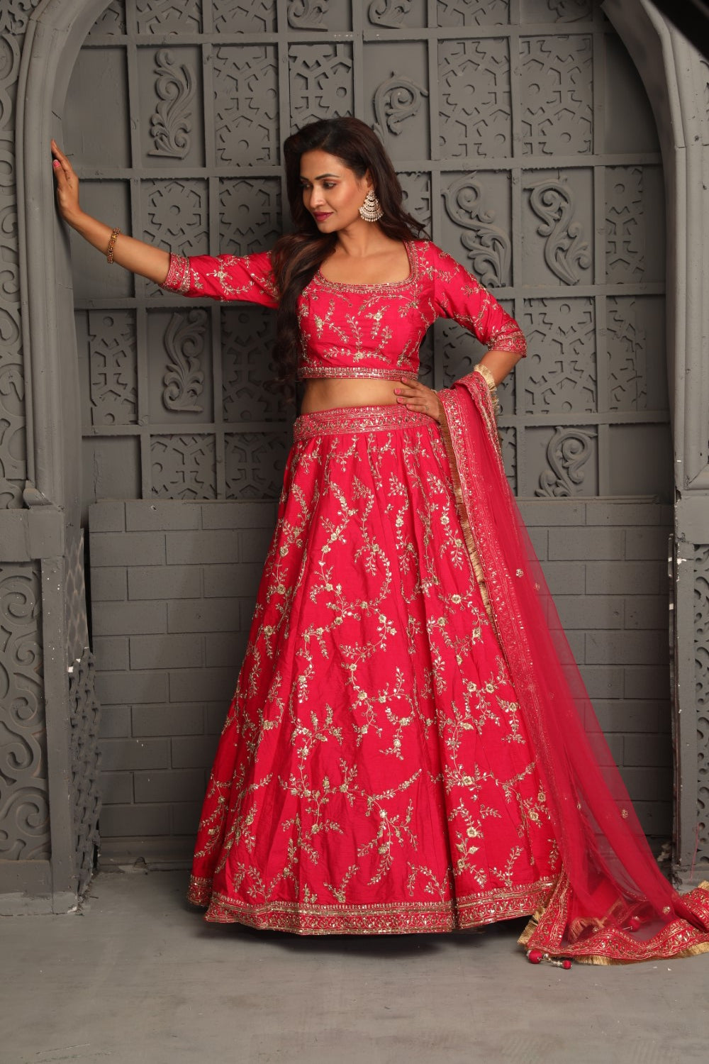 Classy red lehenga with all hand embroidered hand work