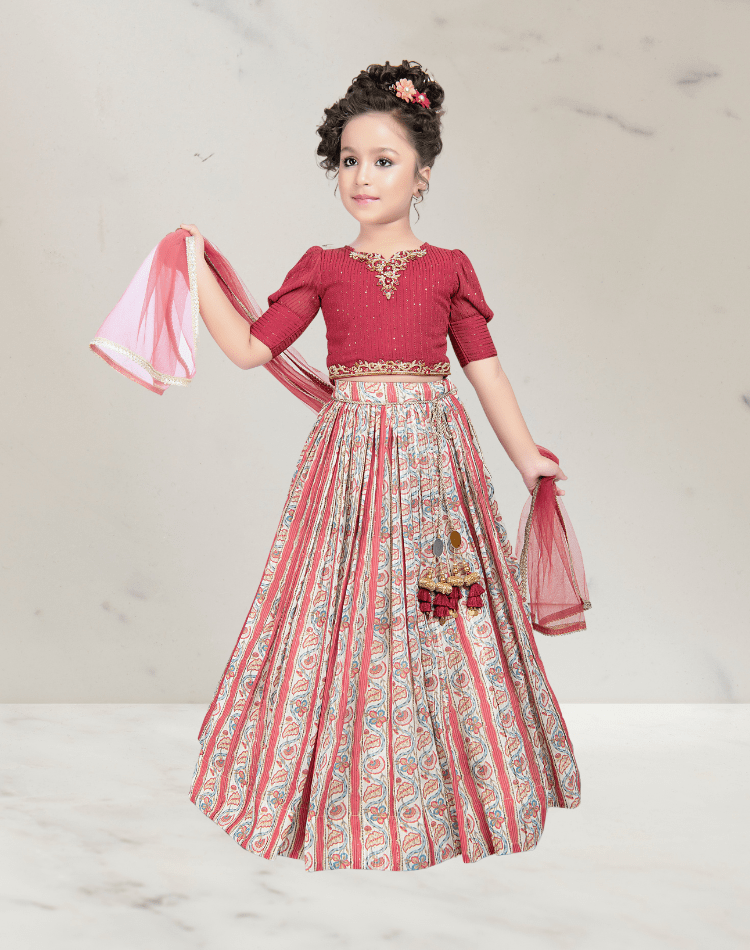 Red Bandhani Printed Lehenga Set For Girls Design by Chotibuti at Pernia's  Pop Up Shop 2023