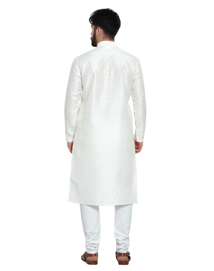 Mens Cream Plain Design Kurta | DIYAS